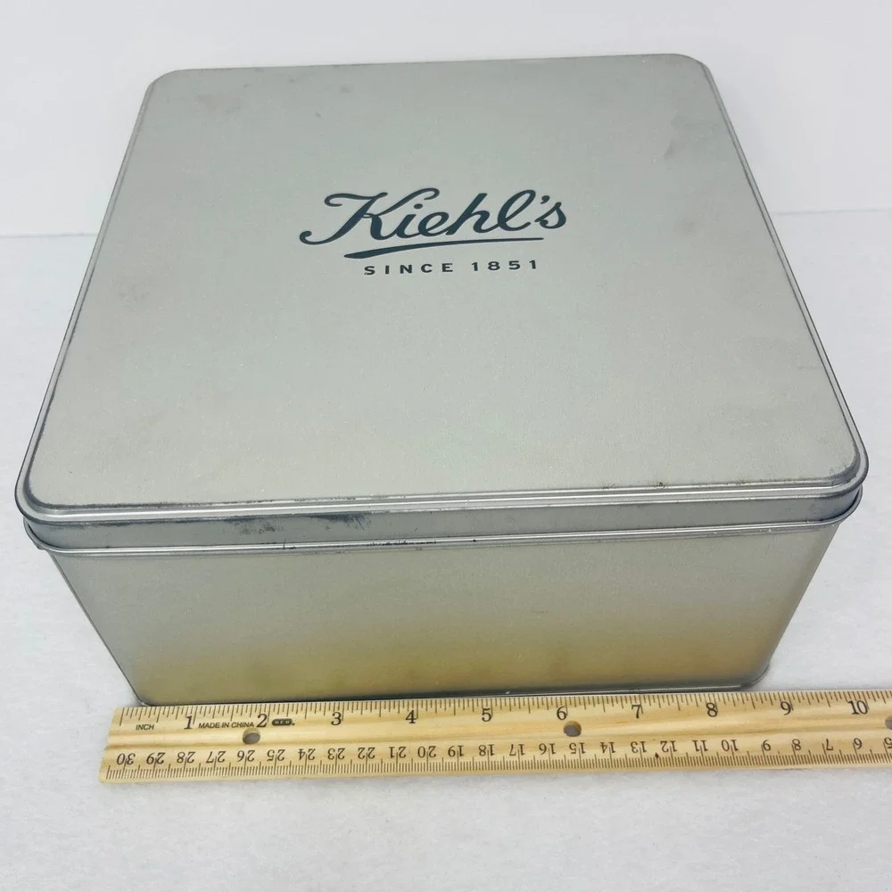 Kiehl's Storage Tin Unisex OS Square Silver Logo Metal Box Good